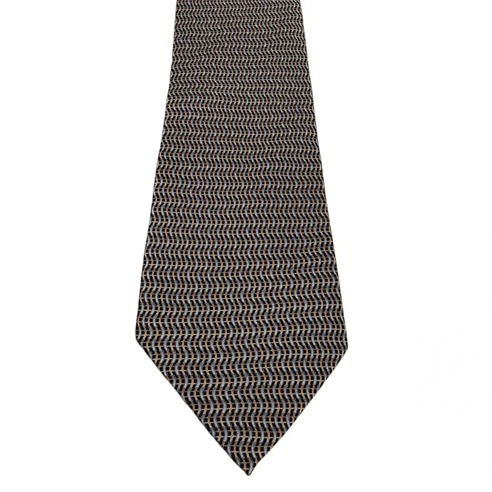 Dino Bassi Mens Necktie Black Gray Tan Silk Woven Swirls Classic Business‎ Suit
